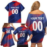 Custom England Cricket Family Matching Off Shoulder Short Dress and Hawaiian Shirt Come On Three Lions