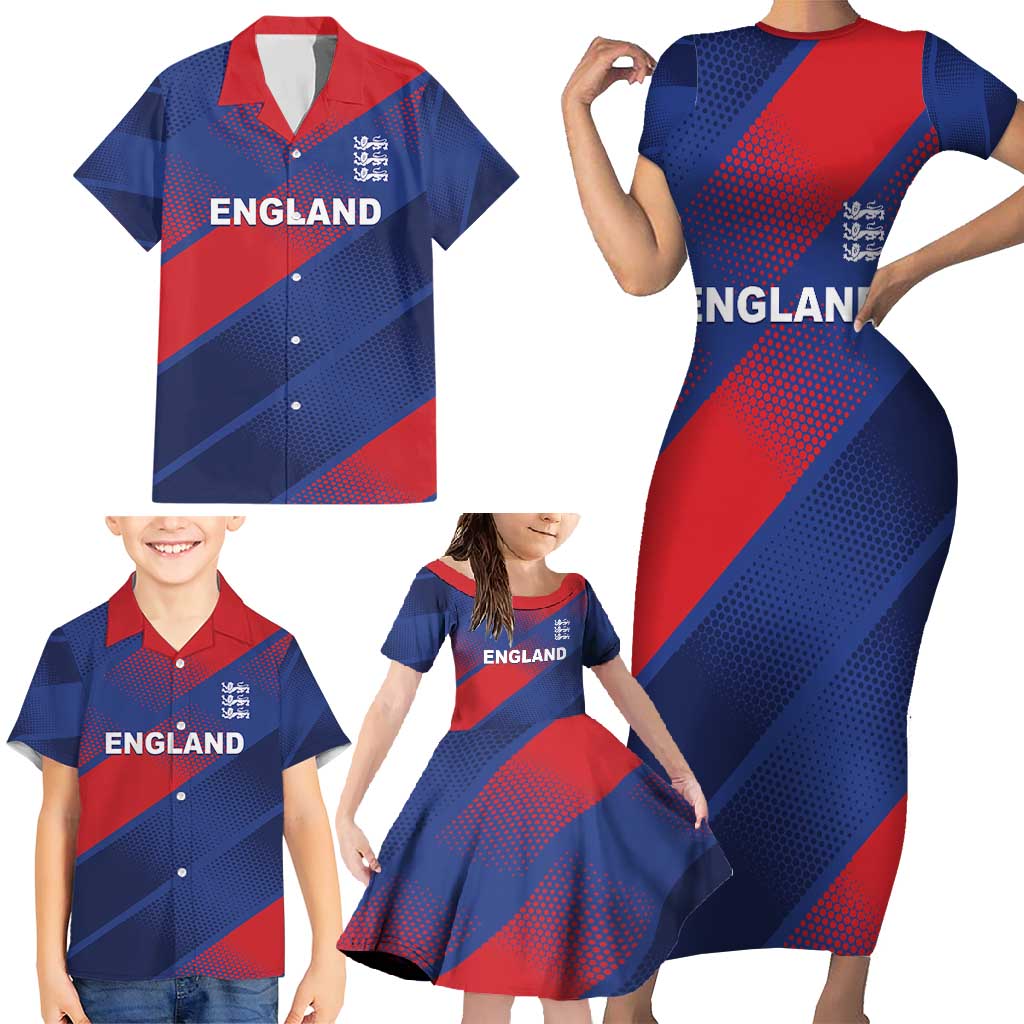 Custom England Cricket Family Matching Short Sleeve Bodycon Dress and Hawaiian Shirt Come On Three Lions