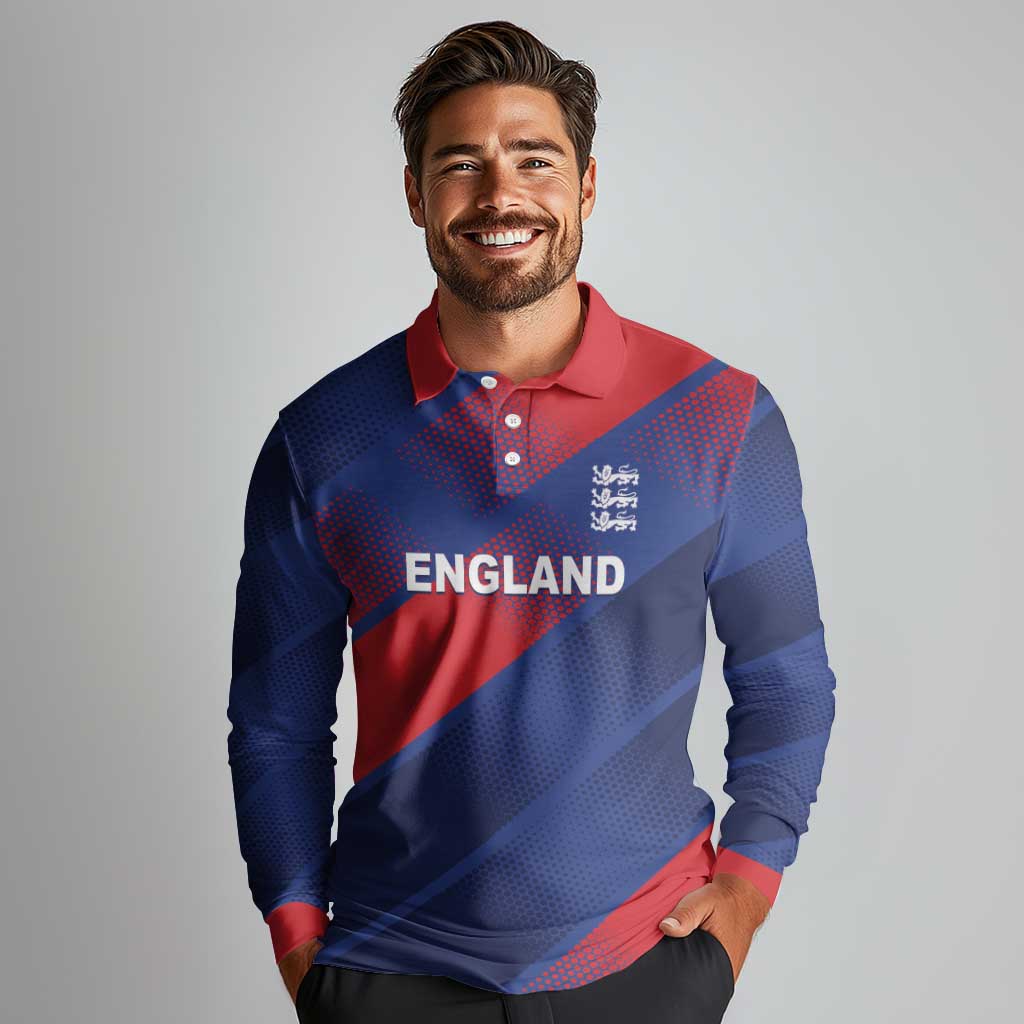 Custom England Cricket Long Sleeve Polo Shirt Come On Three Lions