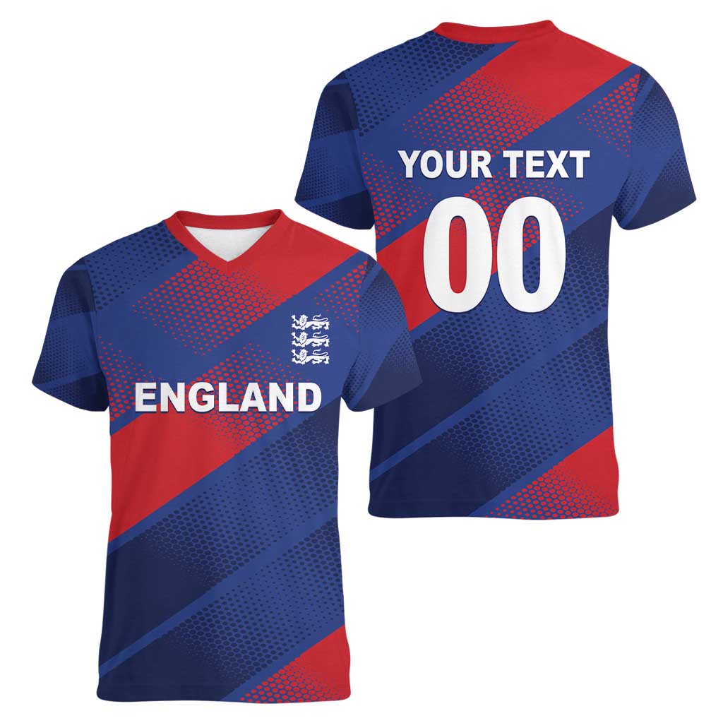 Custom England Cricket Women V-Neck T-Shirt Come On Three Lions