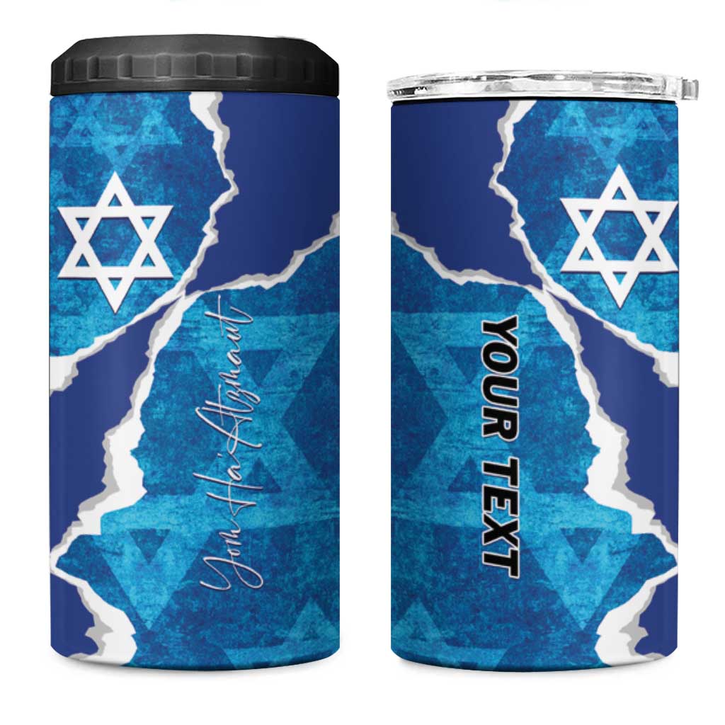 Personalized Israel Yom Ha'atzmaut 4 in 1 Can Cooler Tumbler Star of David Grunge Style
