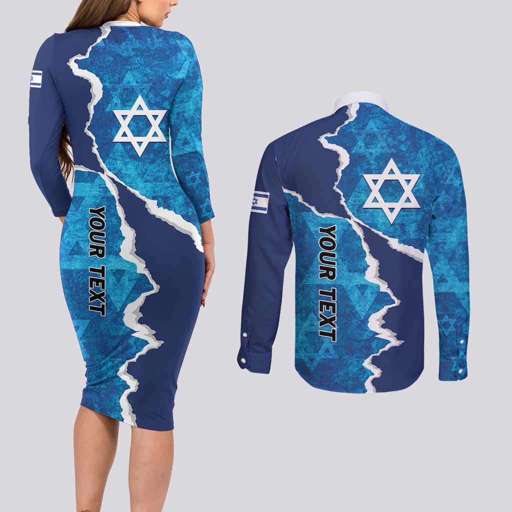 Personalized Israel Yom Ha'atzmaut Couples Matching Long Sleeve Bodycon Dress and Long Sleeve Button Shirt Star of David Grunge Style