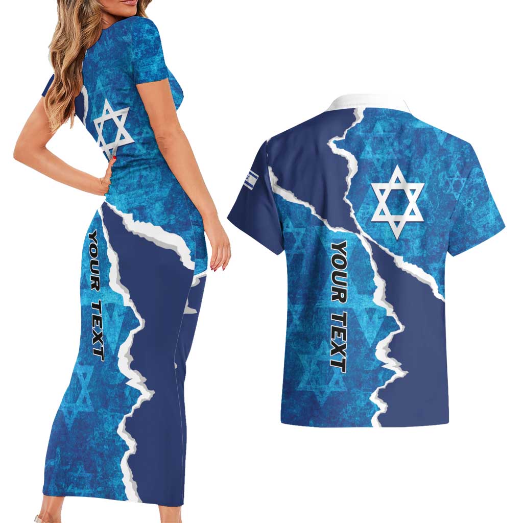 Personalized Israel Yom Ha'atzmaut Couples Matching Short Sleeve Bodycon Dress and Hawaiian Shirt Star of David Grunge Style