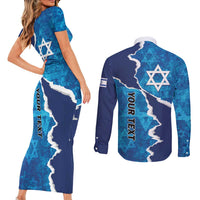 Personalized Israel Yom Ha'atzmaut Couples Matching Short Sleeve Bodycon Dress and Long Sleeve Button Shirt Star of David Grunge Style