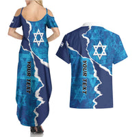 Personalized Israel Yom Ha'atzmaut Couples Matching Summer Maxi Dress and Hawaiian Shirt Star of David Grunge Style