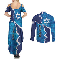Personalized Israel Yom Ha'atzmaut Couples Matching Summer Maxi Dress and Long Sleeve Button Shirt Star of David Grunge Style