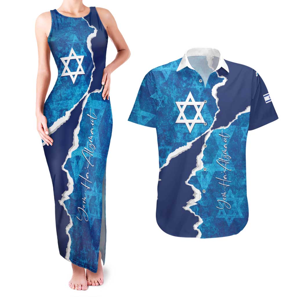 Personalized Israel Yom Ha'atzmaut Couples Matching Tank Maxi Dress and Hawaiian Shirt Star of David Grunge Style