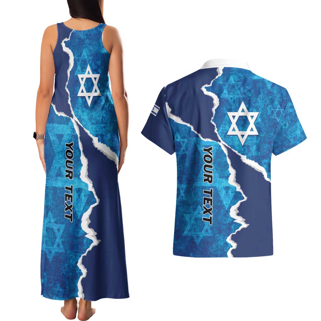 Personalized Israel Yom Ha'atzmaut Couples Matching Tank Maxi Dress and Hawaiian Shirt Star of David Grunge Style