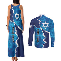 Personalized Israel Yom Ha'atzmaut Couples Matching Tank Maxi Dress and Long Sleeve Button Shirt Star of David Grunge Style