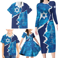 Personalized Israel Yom Ha'atzmaut Family Matching Long Sleeve Bodycon Dress and Hawaiian Shirt Star of David Grunge Style