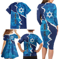 Personalized Israel Yom Ha'atzmaut Family Matching Long Sleeve Bodycon Dress and Hawaiian Shirt Star of David Grunge Style