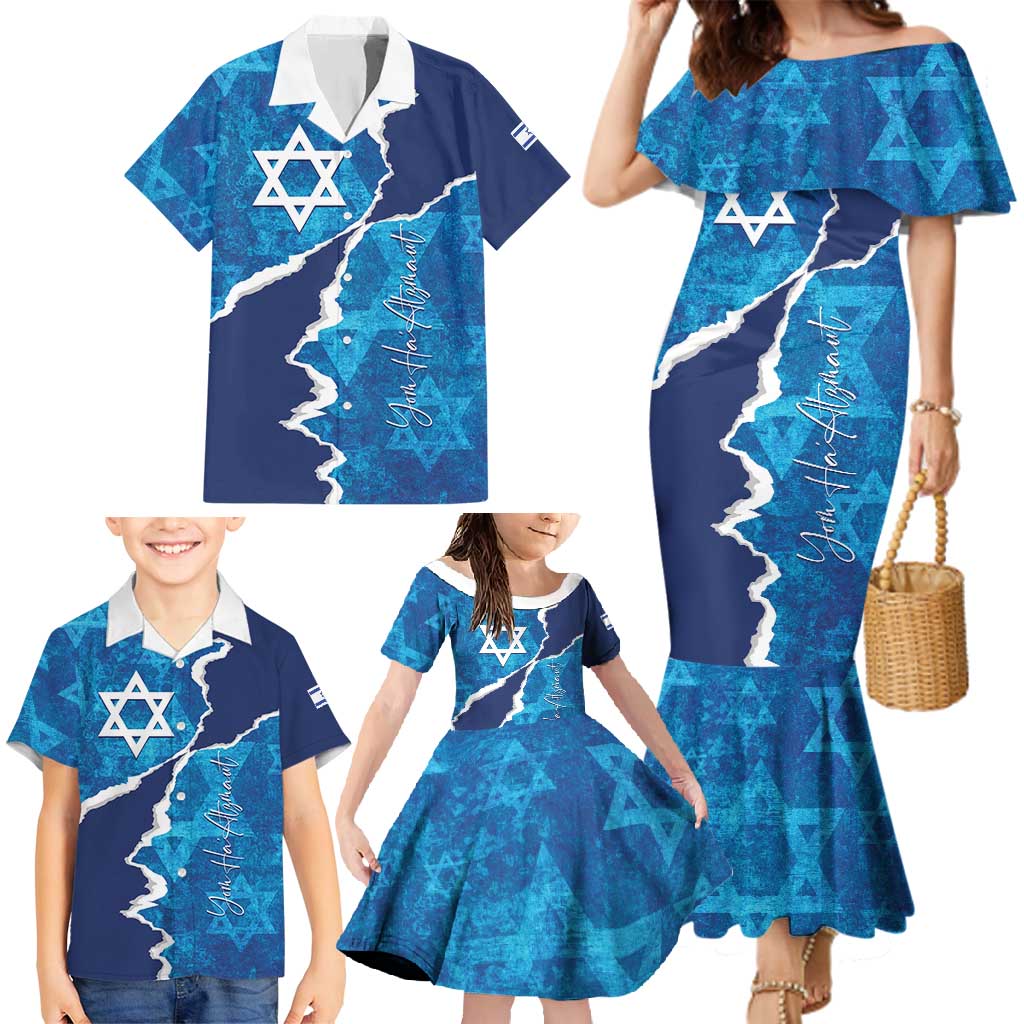 Personalized Israel Yom Ha'atzmaut Family Matching Mermaid Dress and Hawaiian Shirt Star of David Grunge Style