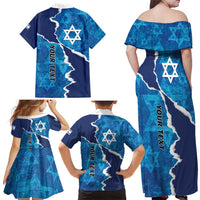 Personalized Israel Yom Ha'atzmaut Family Matching Off Shoulder Maxi Dress and Hawaiian Shirt Star of David Grunge Style