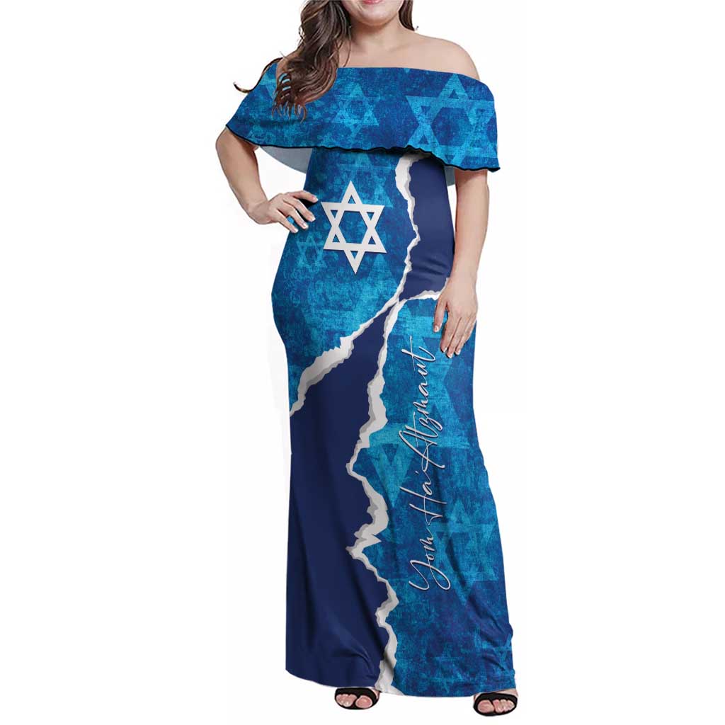 Personalized Israel Yom Ha'atzmaut Family Matching Off Shoulder Maxi Dress and Hawaiian Shirt Star of David Grunge Style