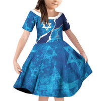 Personalized Israel Yom Ha'atzmaut Family Matching Off Shoulder Short Dress and Hawaiian Shirt Star of David Grunge Style