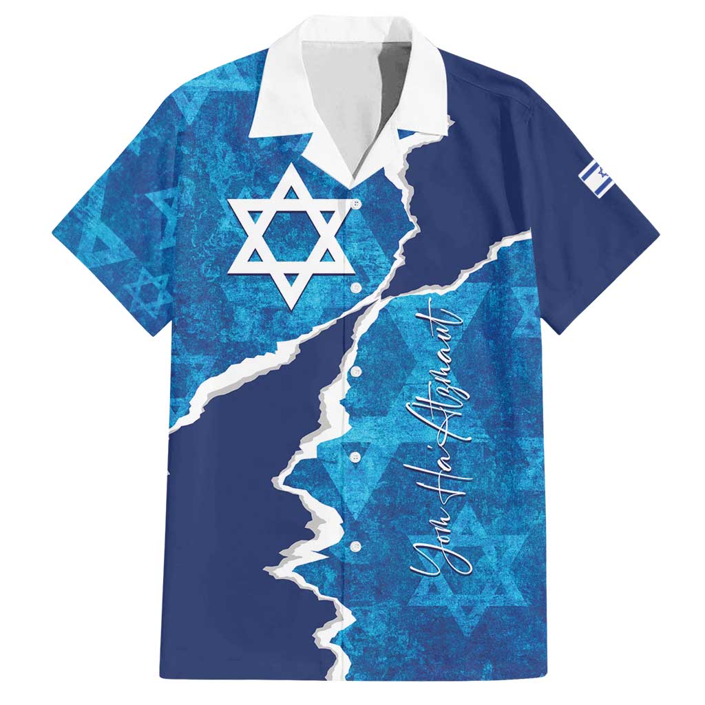 Personalized Israel Yom Ha'atzmaut Family Matching Off Shoulder Short Dress and Hawaiian Shirt Star of David Grunge Style