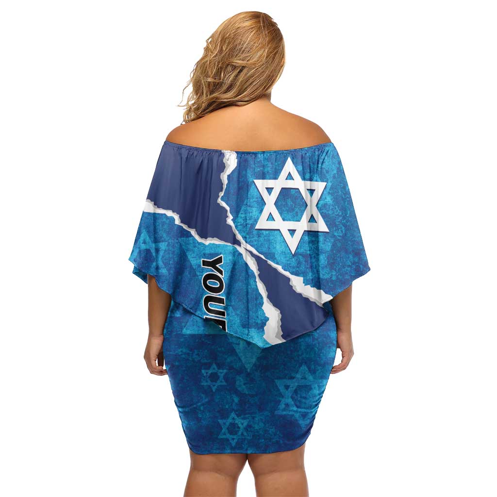 Personalized Israel Yom Ha'atzmaut Family Matching Off Shoulder Short Dress and Hawaiian Shirt Star of David Grunge Style