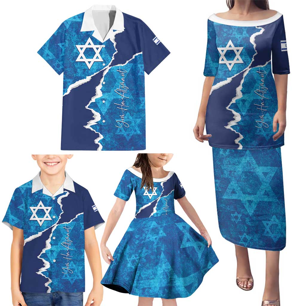 Personalized Israel Yom Ha'atzmaut Family Matching Puletasi and Hawaiian Shirt Star of David Grunge Style