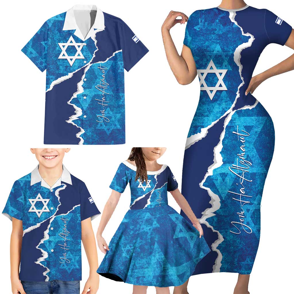 Personalized Israel Yom Ha'atzmaut Family Matching Short Sleeve Bodycon Dress and Hawaiian Shirt Star of David Grunge Style