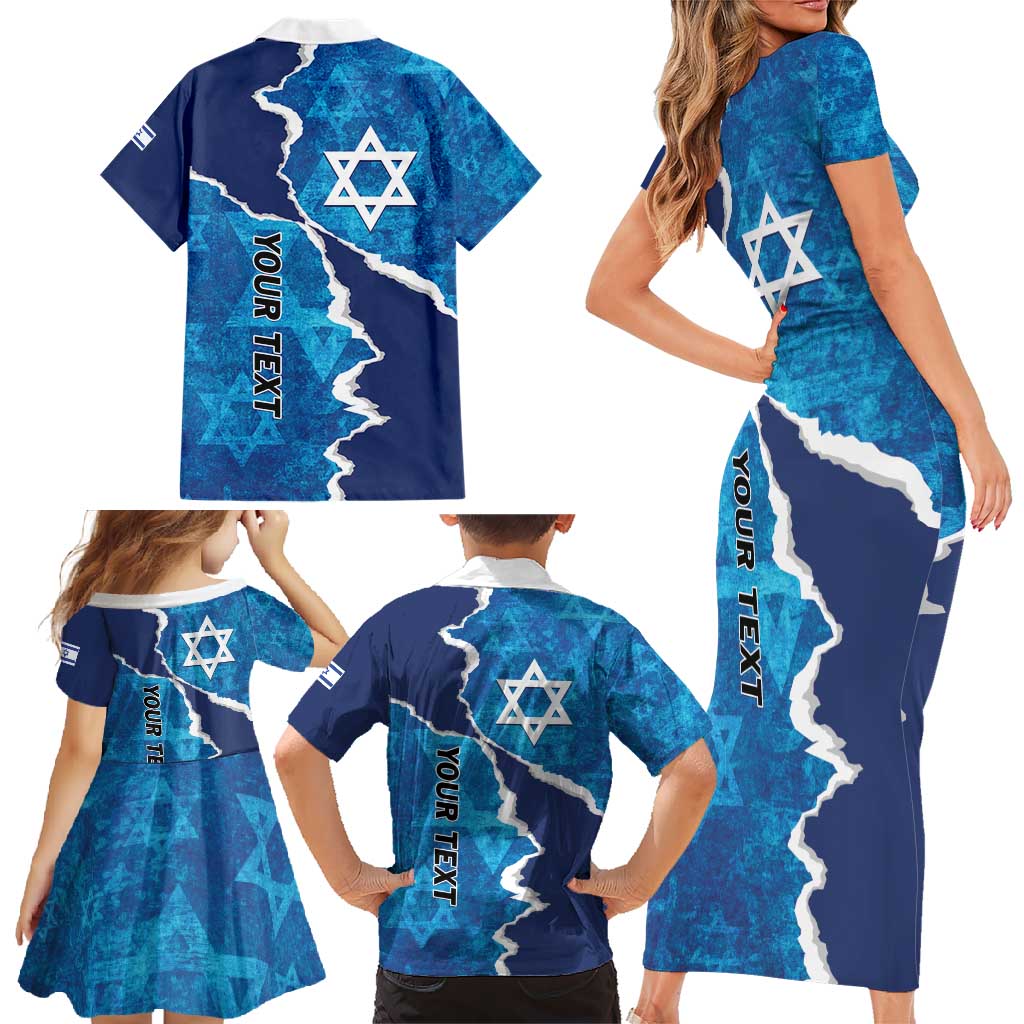 Personalized Israel Yom Ha'atzmaut Family Matching Short Sleeve Bodycon Dress and Hawaiian Shirt Star of David Grunge Style