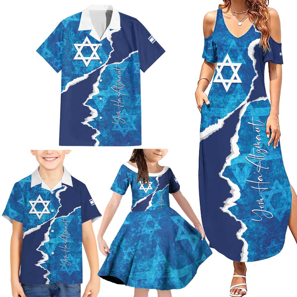 Personalized Israel Yom Ha'atzmaut Family Matching Summer Maxi Dress and Hawaiian Shirt Star of David Grunge Style