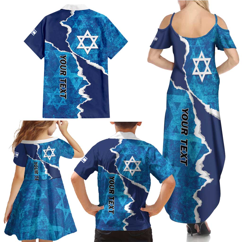 Personalized Israel Yom Ha'atzmaut Family Matching Summer Maxi Dress and Hawaiian Shirt Star of David Grunge Style