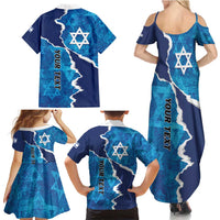 Personalized Israel Yom Ha'atzmaut Family Matching Summer Maxi Dress and Hawaiian Shirt Star of David Grunge Style