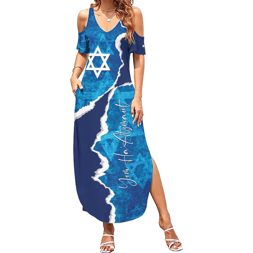 Personalized Israel Yom Ha'atzmaut Family Matching Summer Maxi Dress and Hawaiian Shirt Star of David Grunge Style