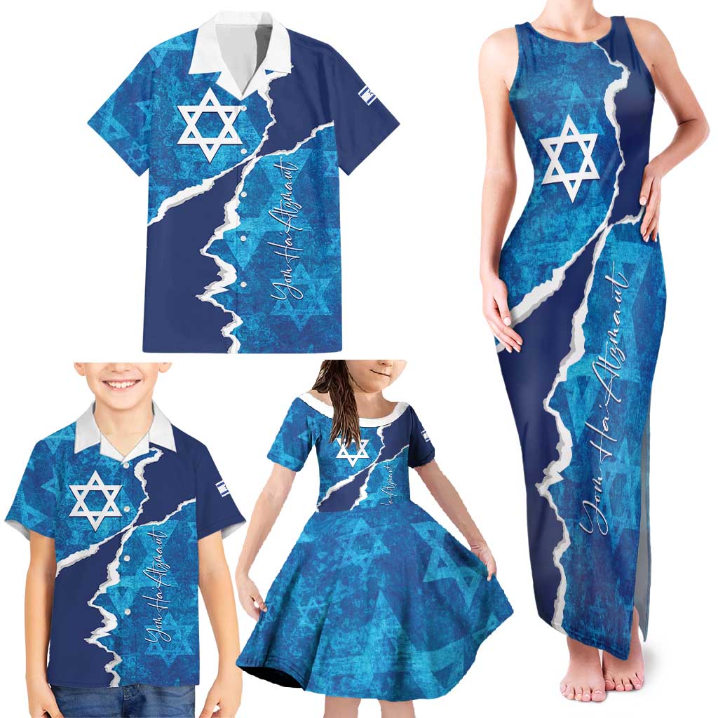 Personalized Israel Yom Ha'atzmaut Family Matching Tank Maxi Dress and Hawaiian Shirt Star of David Grunge Style