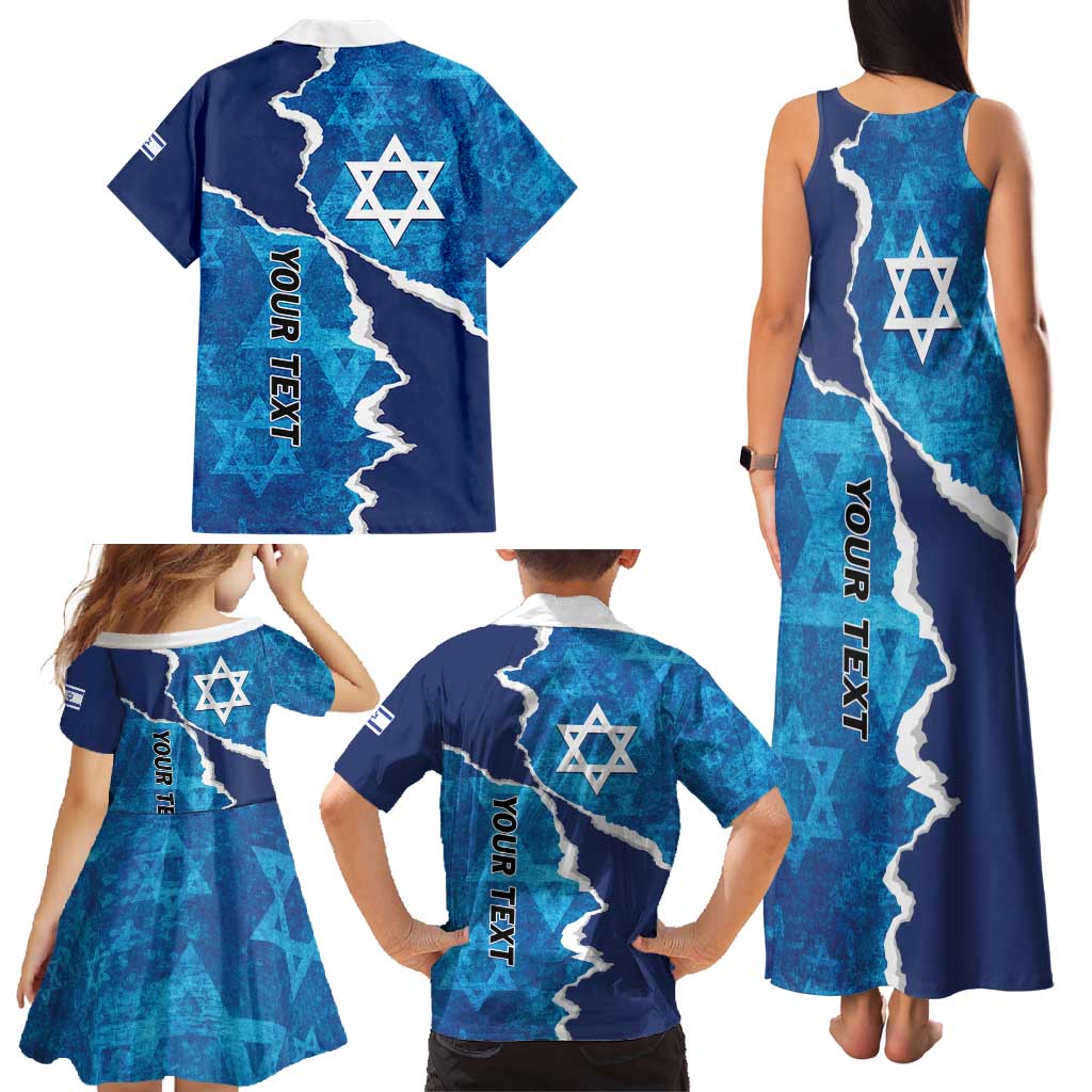 Personalized Israel Yom Ha'atzmaut Family Matching Tank Maxi Dress and Hawaiian Shirt Star of David Grunge Style