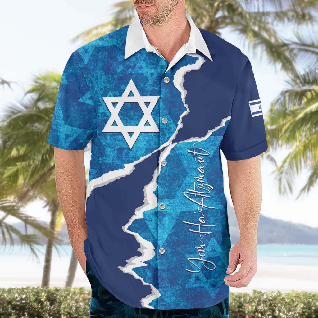 Personalized Israel Yom Ha'atzmaut Hawaiian Shirt Star of David Grunge Style