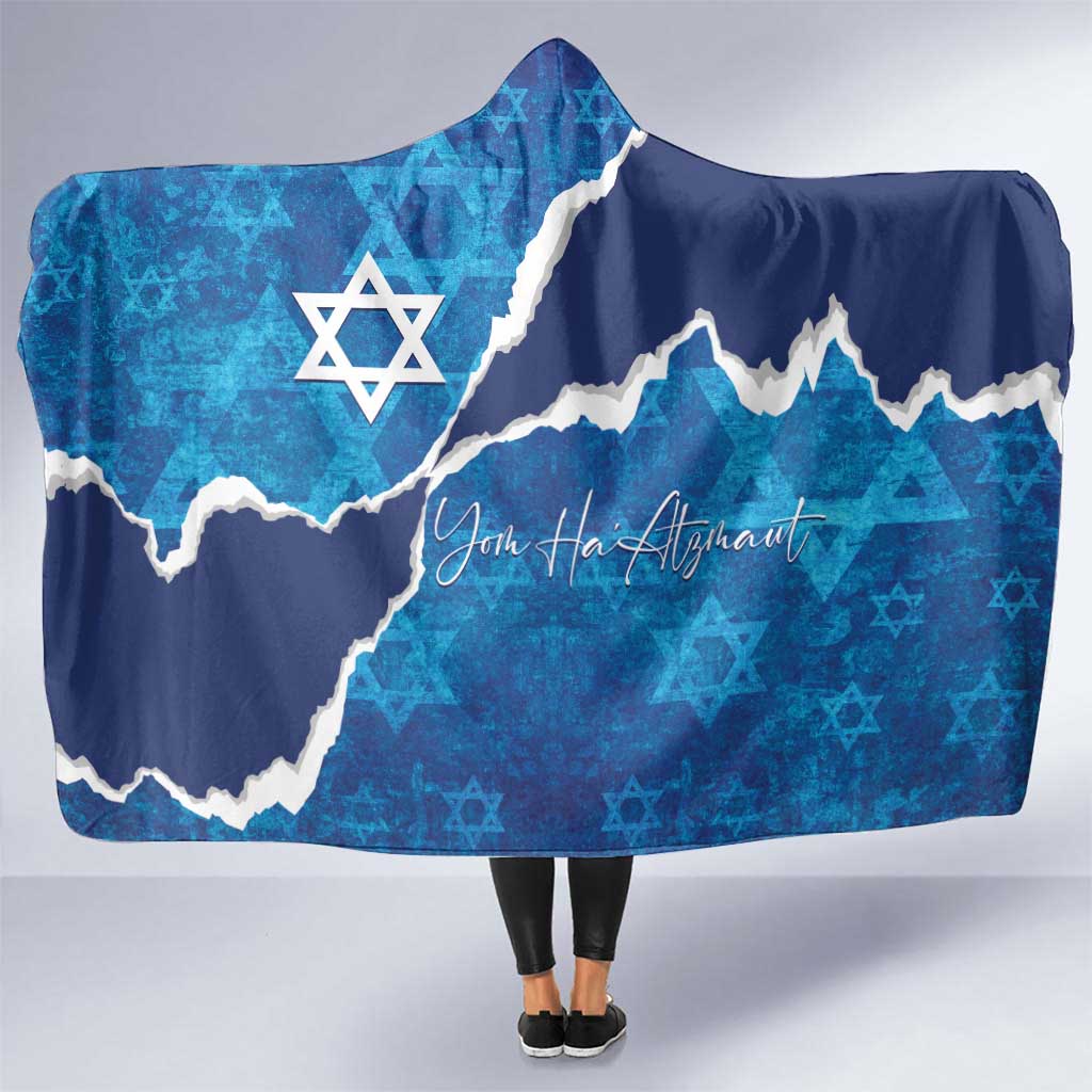 Israel Yom Ha'atzmaut Hooded Blanket Star of David Grunge Style