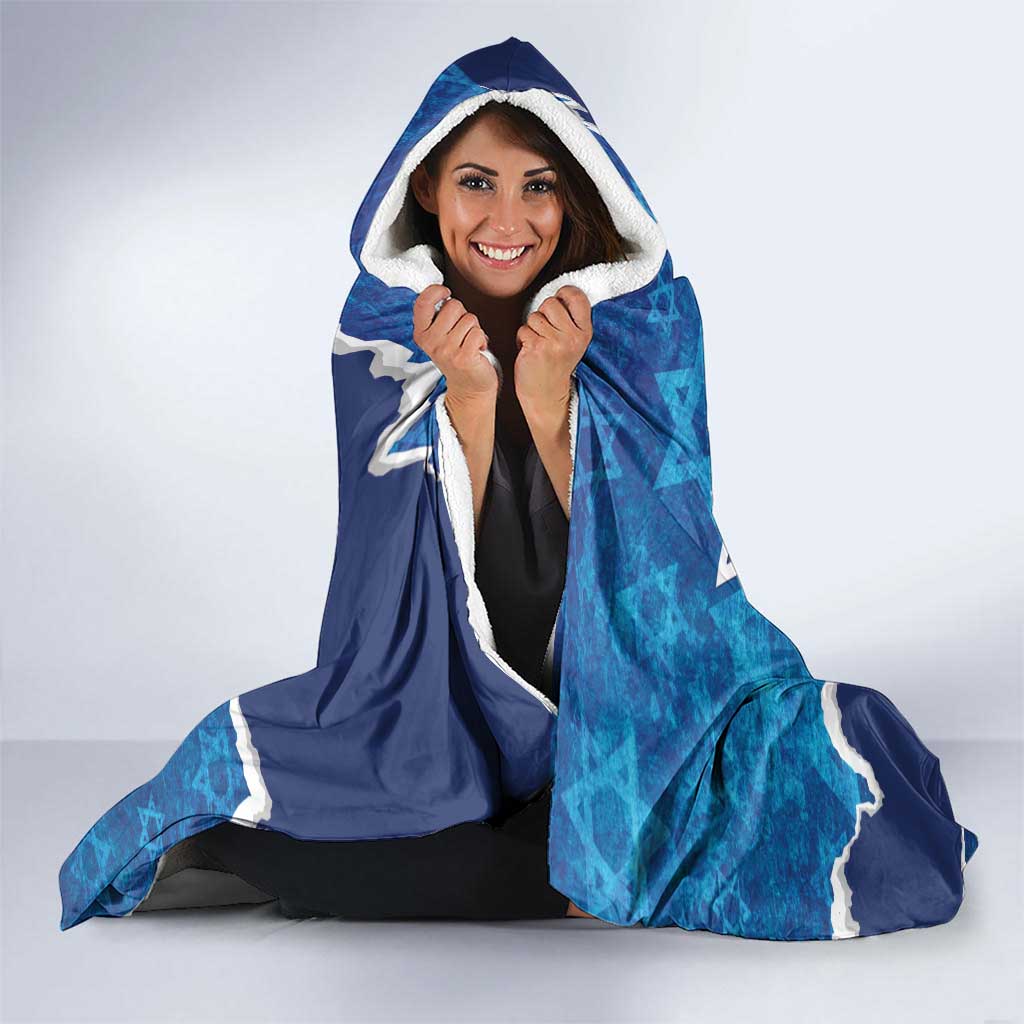 Israel Yom Ha'atzmaut Hooded Blanket Star of David Grunge Style