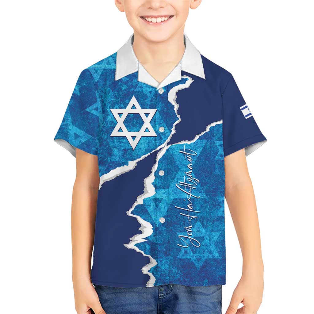Personalized Israel Yom Ha'atzmaut Kid Hawaiian Shirt Star of David Grunge Style