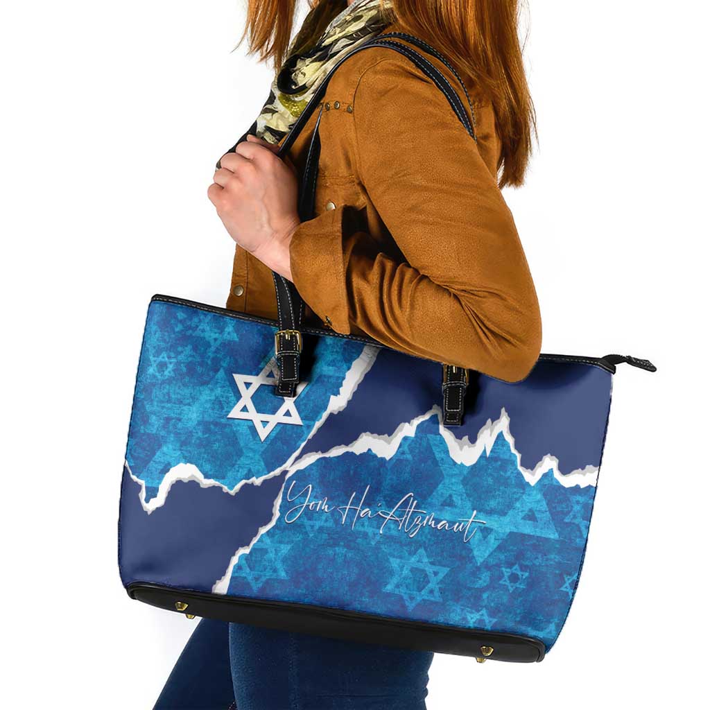 Israel Yom Ha'atzmaut Leather Tote Bag Star of David Grunge Style