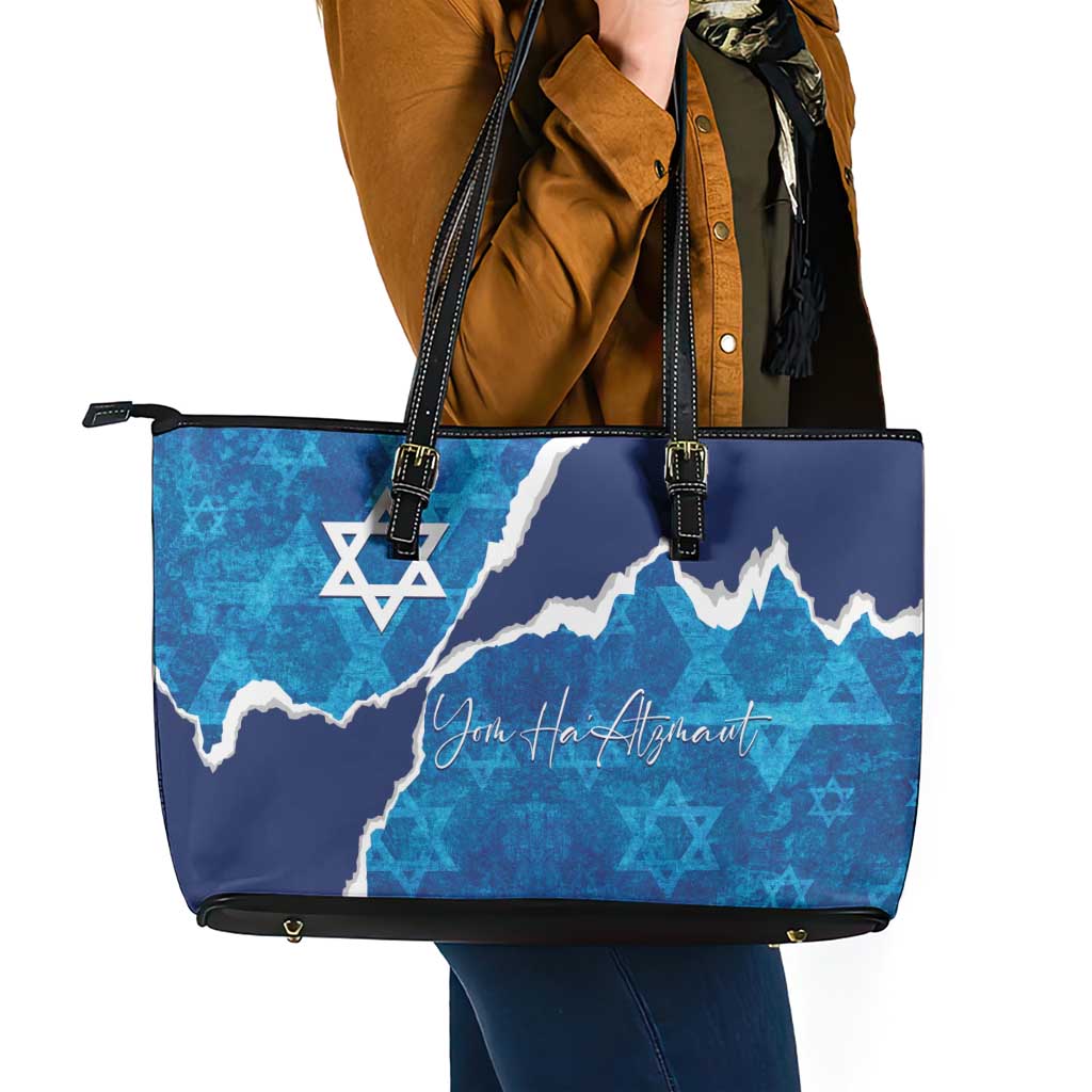 Israel Yom Ha'atzmaut Leather Tote Bag Star of David Grunge Style