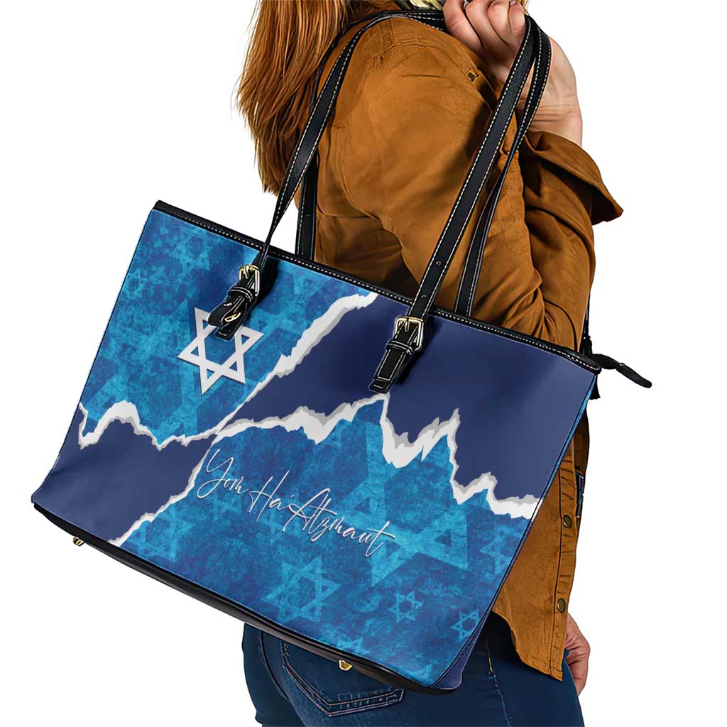 Israel Yom Ha'atzmaut Leather Tote Bag Star of David Grunge Style