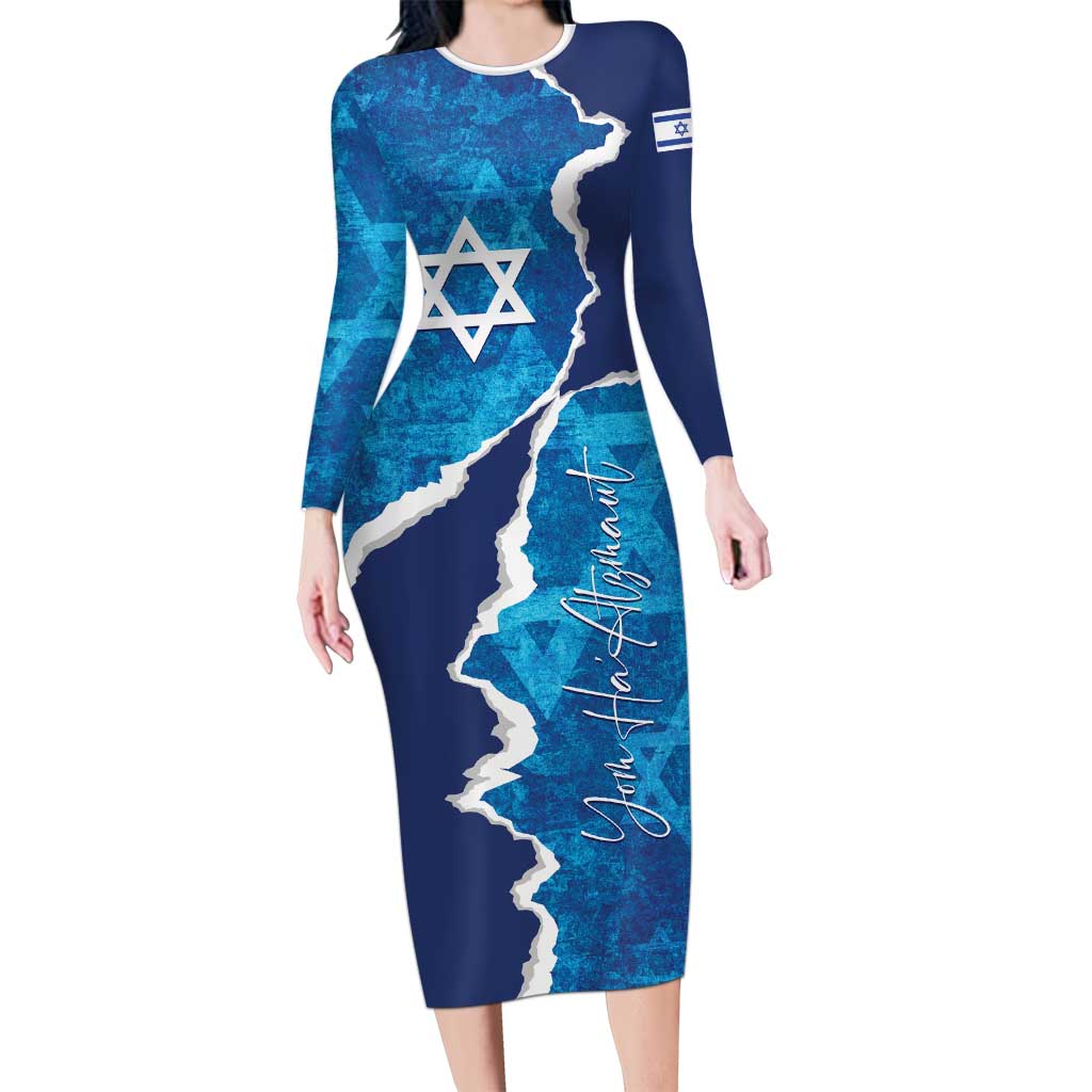 Personalized Israel Yom Ha'atzmaut Long Sleeve Bodycon Dress Star of David Grunge Style