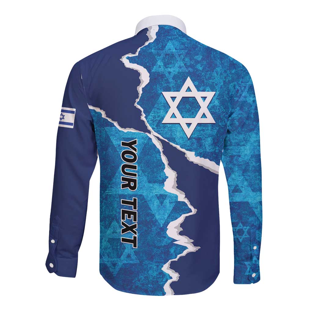 Personalized Israel Yom Ha'atzmaut Long Sleeve Button Shirt Star of David Grunge Style