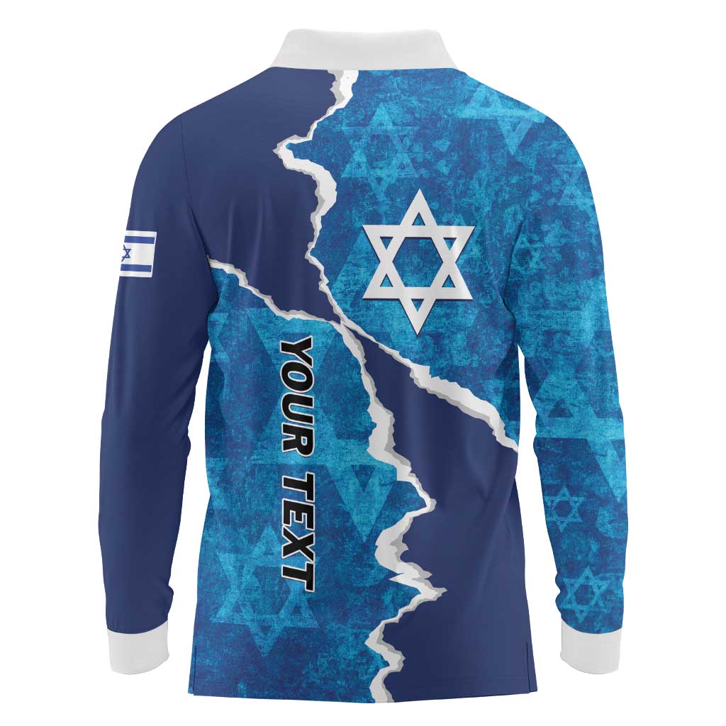 Personalized Israel Yom Ha'atzmaut Long Sleeve Polo Shirt Star of David Grunge Style
