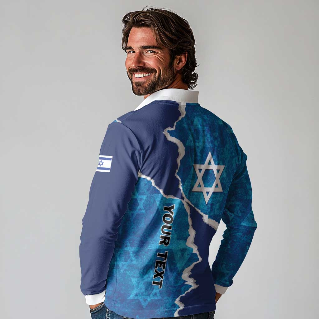 Personalized Israel Yom Ha'atzmaut Long Sleeve Polo Shirt Star of David Grunge Style
