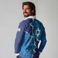 Personalized Israel Yom Ha'atzmaut Long Sleeve Polo Shirt Star of David Grunge Style