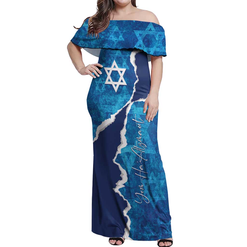 Personalized Israel Yom Ha'atzmaut Off Shoulder Maxi Dress Star of David Grunge Style