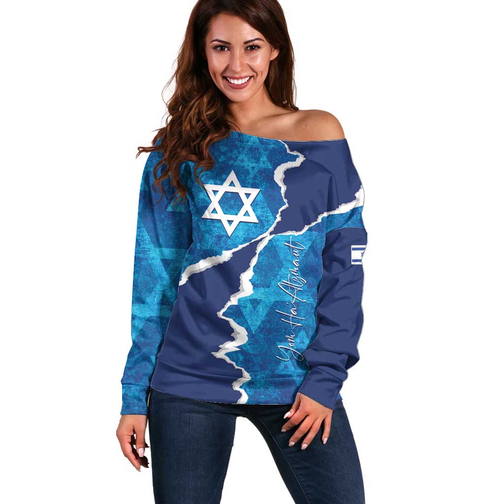 Personalized Israel Yom Ha'atzmaut Off Shoulder Sweater Star of David Grunge Style
