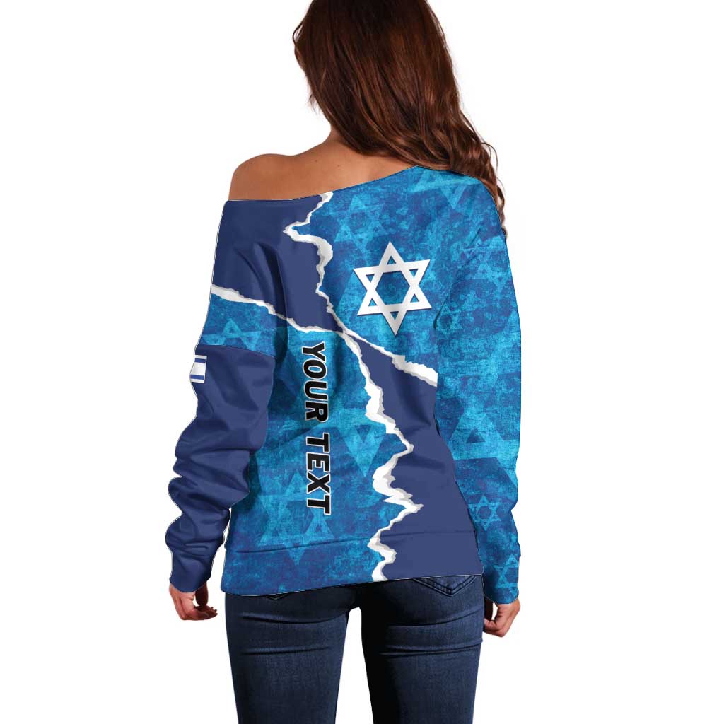 Personalized Israel Yom Ha'atzmaut Off Shoulder Sweater Star of David Grunge Style