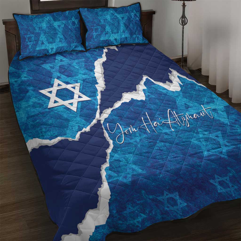Israel Yom Ha'atzmaut Quilt Bed Set Star of David Grunge Style