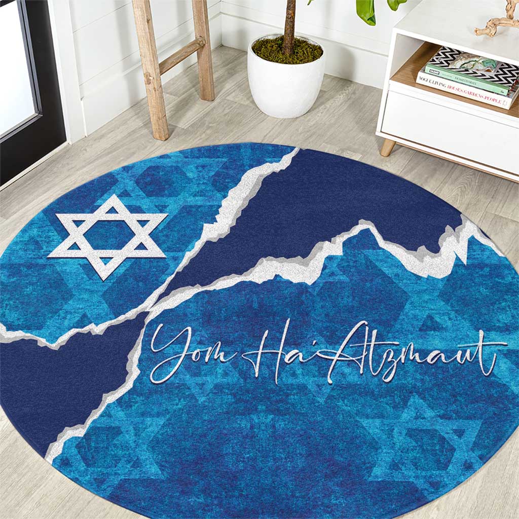 Israel Yom Ha'atzmaut Round Carpet Star of David Grunge Style