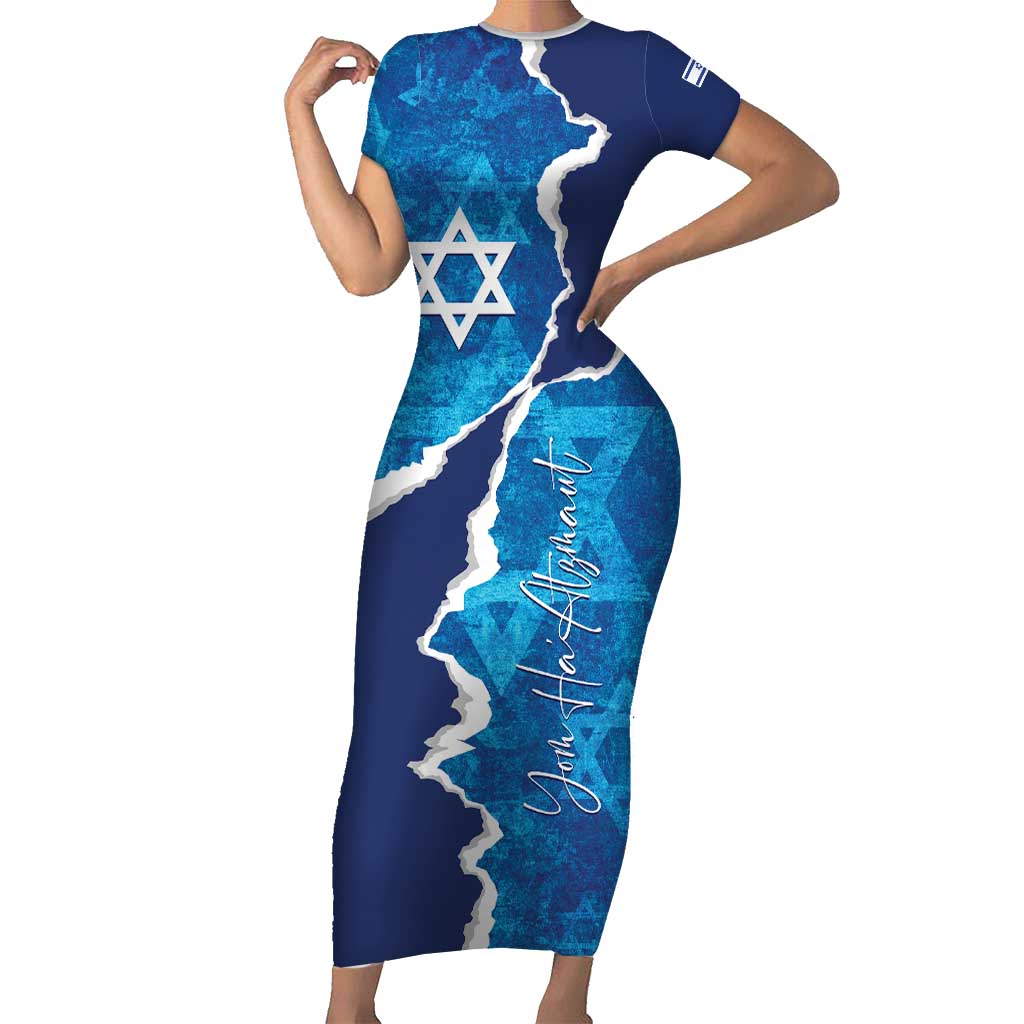 Personalized Israel Yom Ha'atzmaut Short Sleeve Bodycon Dress Star of David Grunge Style