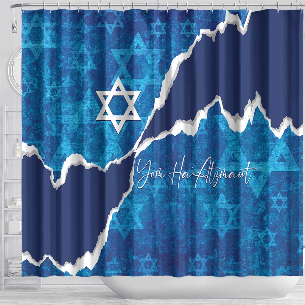 Israel Yom Ha'atzmaut Shower Curtain Star of David Grunge Style