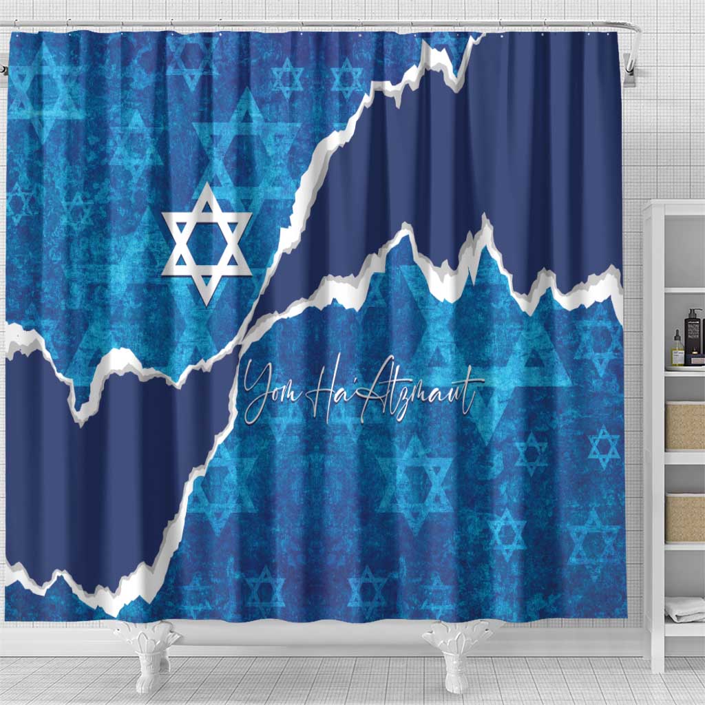 Israel Yom Ha'atzmaut Shower Curtain Star of David Grunge Style